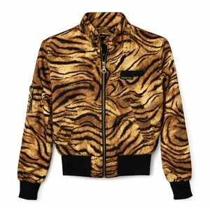 Members Only Tiger Print Bomber Jacket Small Cropped Zip Up